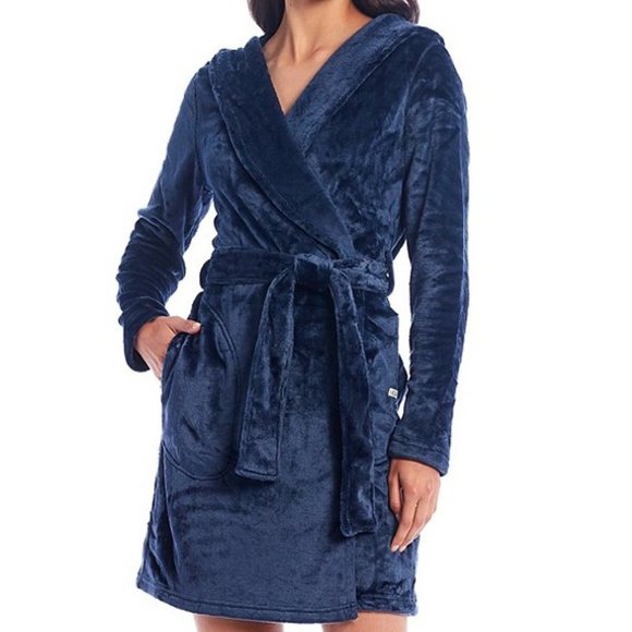 NWT UGG‎ MIRANDA VELOUR PLUSH HOODED BATH ROBE NAVY BLUE - Picture 1 of 7